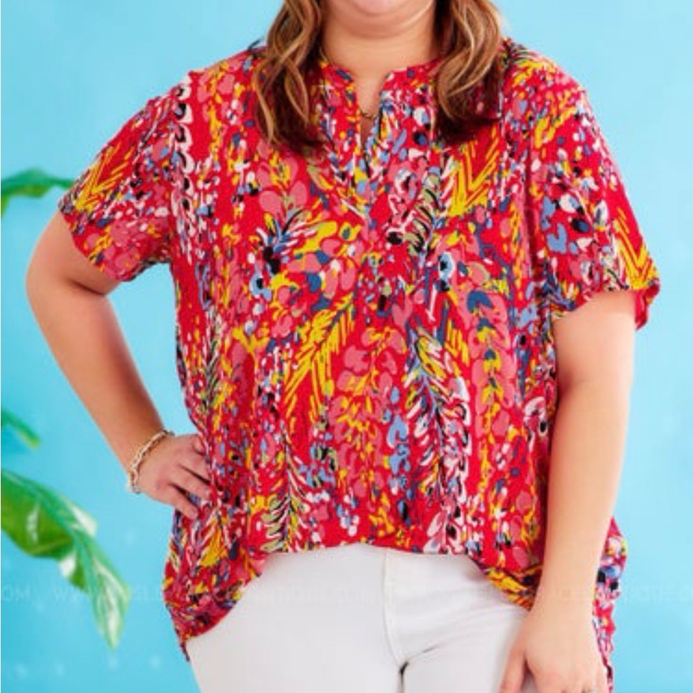 NEW Vibrant Red Floral Women's Top - 2X